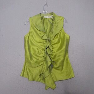 Farinaz Taghavi Top 10 Green Ruffle Linen‎ Blend Canada Italian Sleeveless Fairy